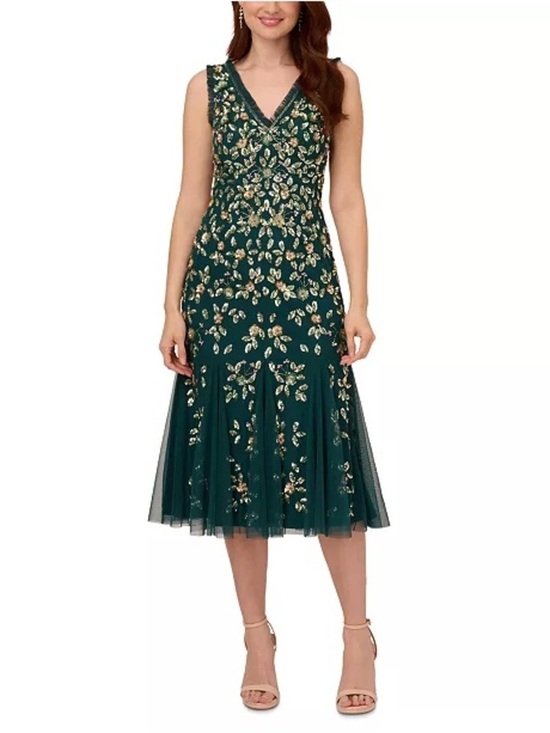 Adrianna Papell Dresses & Skirts - New Adrianna Papell Women's Embellished Ruffled Godet Dress green size 10